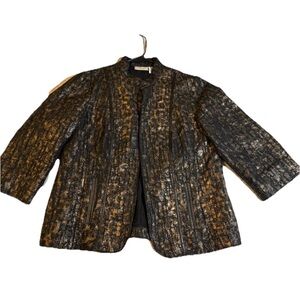 CHICO’S Women’s Black & Gold Textured Crocodile Open Jacket 3/4 Sleeve Size 12